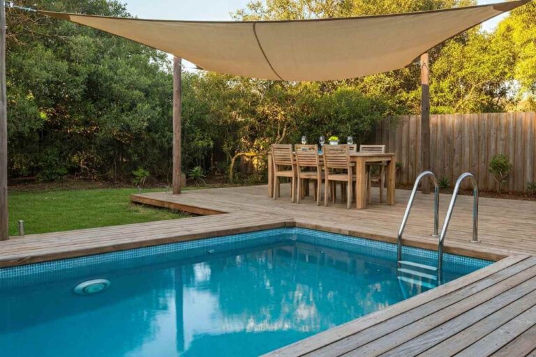 plunge pool with wooden deck